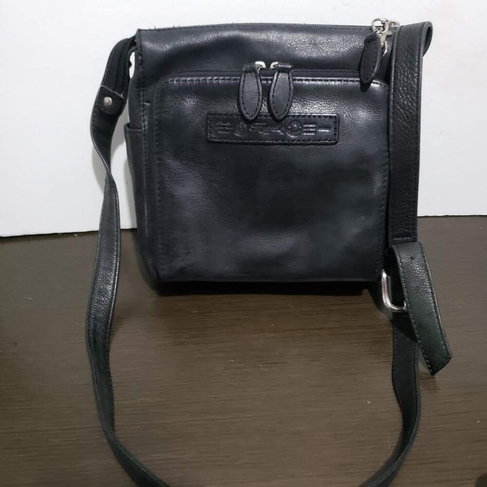 Vtg Fossil Black Leather Crossbody Shoulder Bag 75082 with Key - Picture 2 of 12